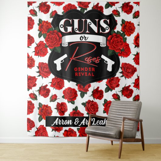 Pistolen of Rozen Rood onthullen|Zwart Baby shower Wandkleed (In situ)