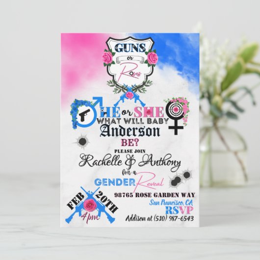 Pistolen of Rozen Roze & Blauw Genderonthulling Kaart (Staand voorkant)