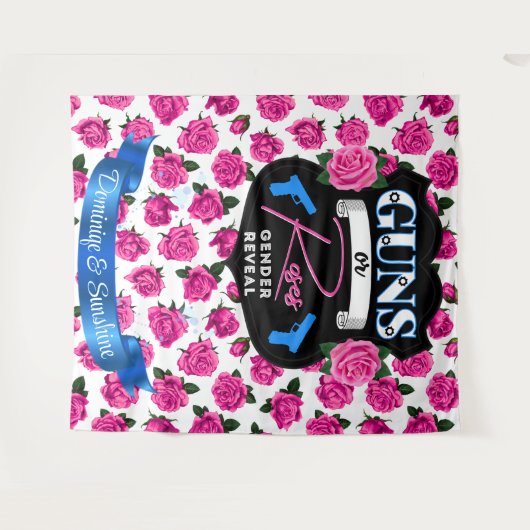 Pistolen of Rozen Roze/Blauw Geslacht Onthul Baby  Wandkleed (Voorkant (horizontaal))