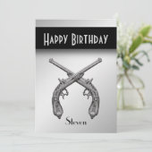 Pistolen verjaardagsfeestje kaart (Staand voorkant)