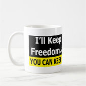 Pistolen, vrijheid en geld koffiemok (Links)