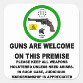 PISTOLEN WELCOME VIERKANTE STICKER (Voorkant)