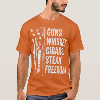 Pistolen Whiskey Cigars Steak FreedomUSA Flag BBQ  T-shirt