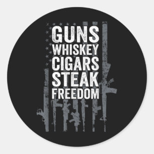 Pistolen Whiskey Sigaren Steak Freedom - Grappig D Ronde Sticker