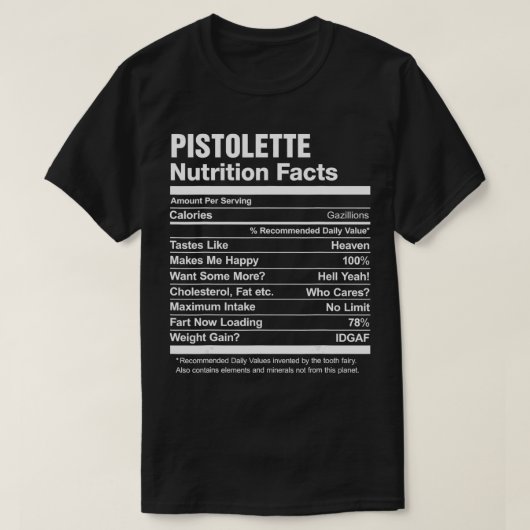 Pistolette Nutrition Facts Funny Graphic T-shirt (Design voorkant)