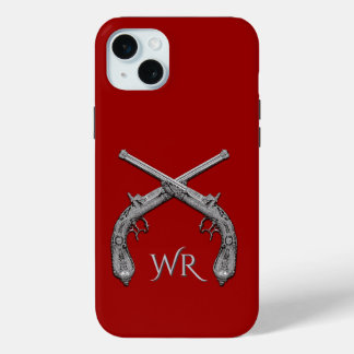  Pistols Crossed Monogram Red   iPhone 15 Mini Hoesje