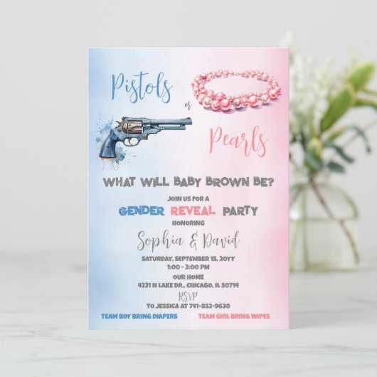 Pistols of Parels Geslacht Onthullen Partij Kaart (Staand voorkant)