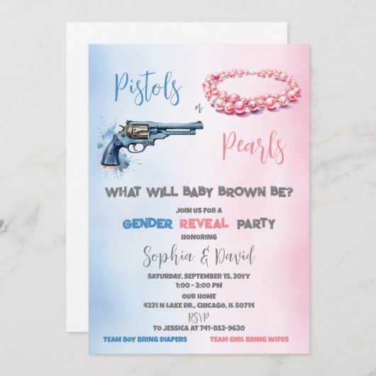 Pistols of Parels Geslacht Onthullen Partij Kaart (Voorkant / Achterkant)