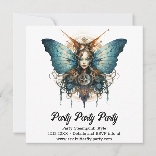 Pistonvleugel Keizer Vlinder Steampunk Bruiloft  Aankondiging (Voorkant)