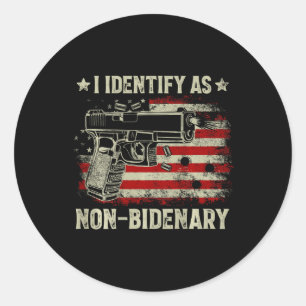 Pistool American Flag Funny Ik identificeer me als Ronde Sticker