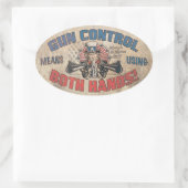 Pistool controle betekent beide handen ovale sticker (Tas)