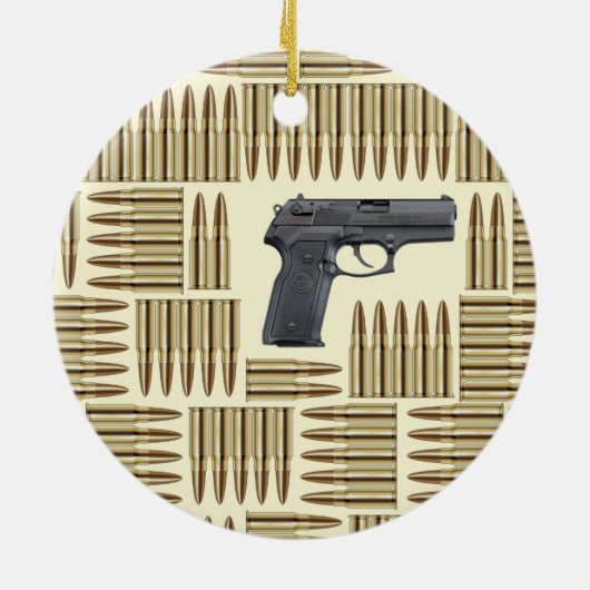 Pistool en kogels keramisch ornament (Achterkant)