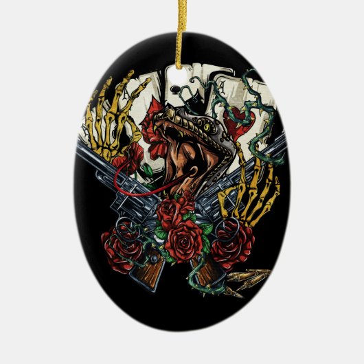 Pistool en Rozen potkaarten Keramisch Ornament (Voorkant)