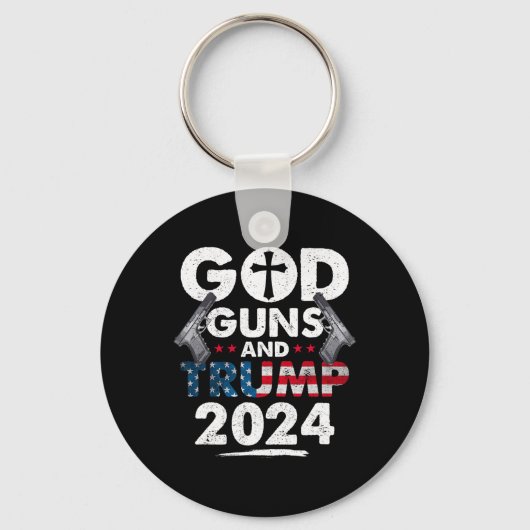 Pistool en Trump 2024 Amerikaanse vlag Sleutelhanger (Voorkant)
