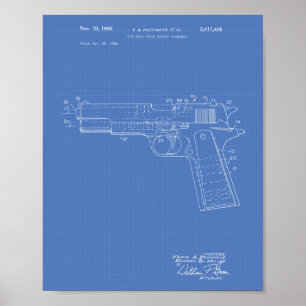 Pistool Head Space 1968 Patent Art Blueprint Poster