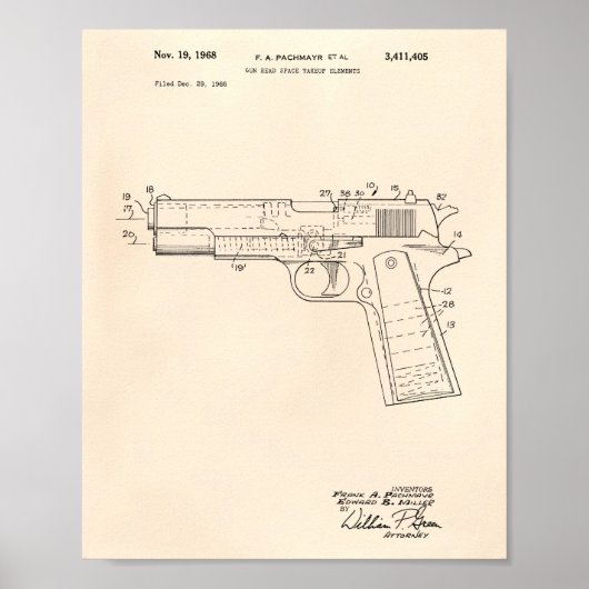 Pistool Head Space 1968 Patent Art Old Peper Poster (Voorkant)