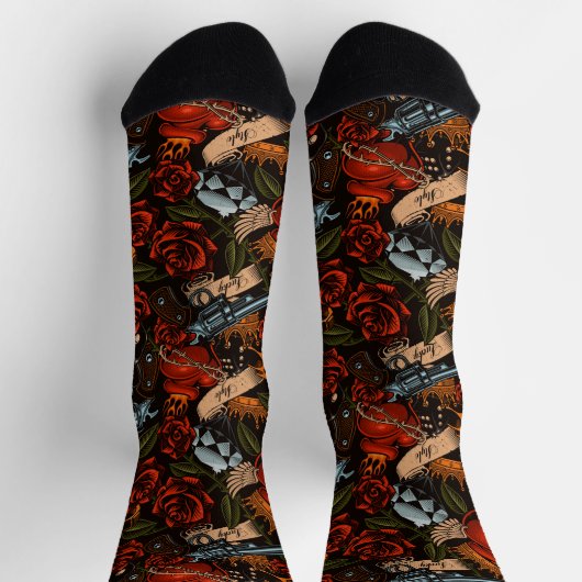 Pistool Huid- en Rozen Graffiti patroon Sokken (Top)