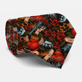 Pistool Huid- en Rozen Graffiti patroon Stropdas (Opgerold)