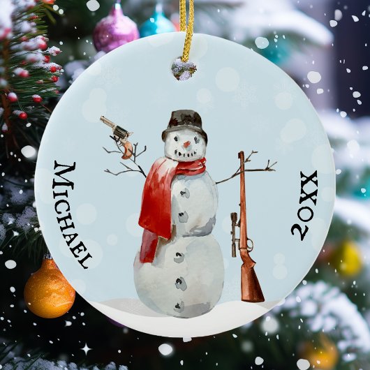 Pistool Lover Shooter Snowman Keramisch Ornament