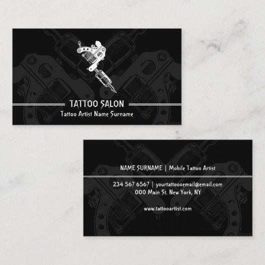 Pistool minimalistisch modern zwart Tattoo Visitekaartje (Voorkant / Achterkant)