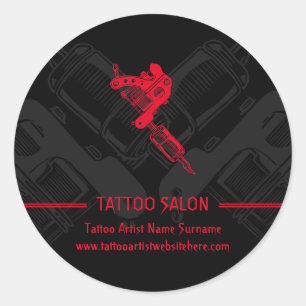 Pistool Minimalistische Moderne Zwarte en Rode Tat Ronde Sticker