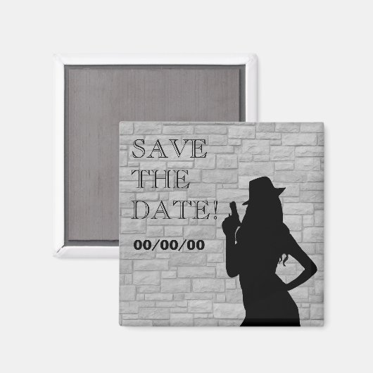 Pistool Moll Silhouette Save-the-Date Magneet (Voorkant / Achterkant)