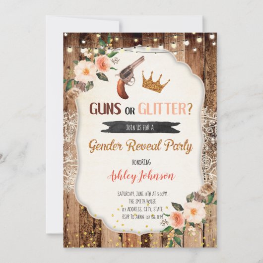 Pistool of Glitter geslacht onthullen kaartuitnodi Kaart (Voorkant)