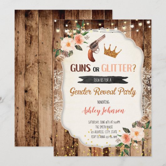 Pistool of Glitter geslacht onthullen kaartuitnodi Kaart (Voorkant / Achterkant)