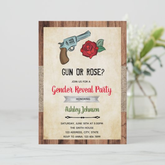 Pistool- of roos-gender onthullen uitnodiging (Staand voorkant)