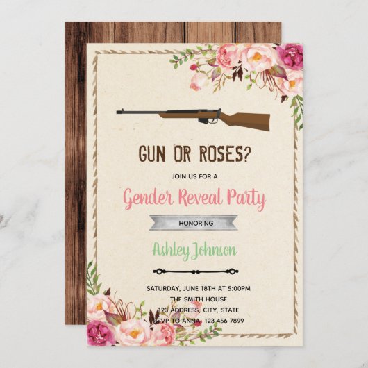 Pistool- of roos-gender onthulling Uitnodiging (Voorkant / Achterkant)