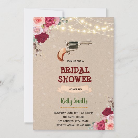 Pistool roos doucheuitnodiging kaart (Voorkant)
