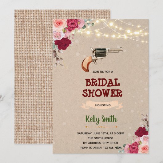 Pistool roos doucheuitnodiging kaart (Voorkant / Achterkant)
