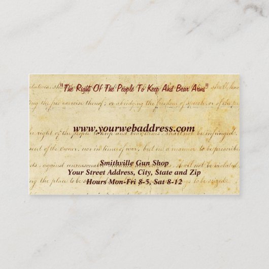 Pistool Shop Collector Visitekaartje (Achterkant)