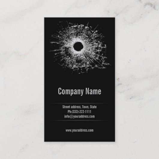 Pistool Shop Gebroken Glas Zwart Visitekaartje (Voorkant)