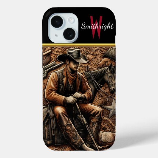 Pistool-slingerende cowboy: Wild West Portrait Case-Mate iPhone Case (Achterkant)