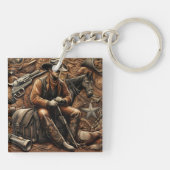 Pistool-slingerende cowboy: Wild West Portrait Sleutelhanger (Achterkant)