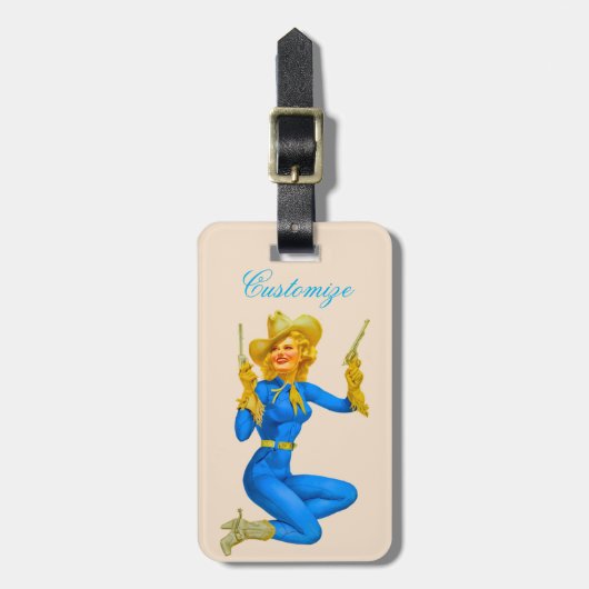 Pistool-toting Pin-up Cowgirl Thunder_Cove Bagagelabel (Voorkant verticaal)