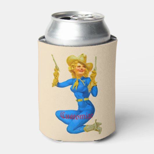 Pistool-toting Pin-up Cowgirl Thunder_Cove Blikjeskoeler (Blikje Voorkant)