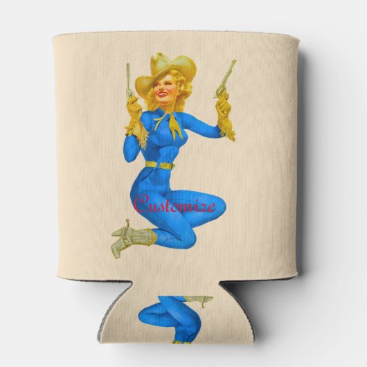 Pistool-toting Pin-up Cowgirl Thunder_Cove Blikjeskoeler (Achterkant)