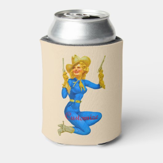 Pistool-toting Pin-up Cowgirl Thunder_Cove Blikjeskoeler (Blikje Achterkant)