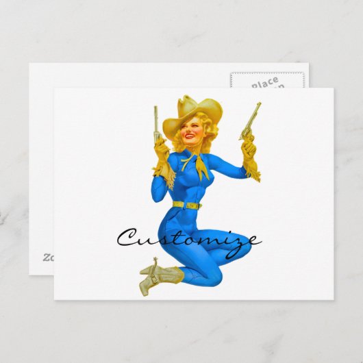 Pistool-toting Pin-up Cowgirl Thunder_Cove Briefkaart (Voorkant / Achterkant)