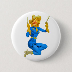 Pistool-toting Pin-up Cowgirl Thunder_Cove Ronde Button 5,7 Cm