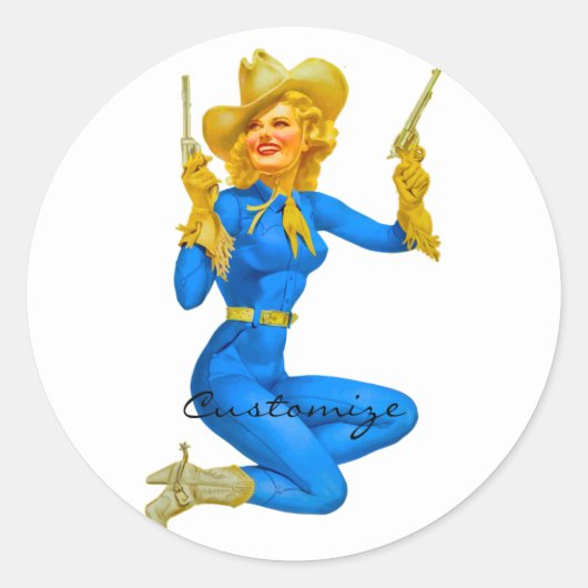 Pistool-toting Pin-up Cowgirl Thunder_Cove Ronde Sticker (Voorkant)