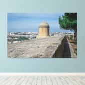 Pistool turret op de oude muren in Valletta, Malta Canvas Afdruk (Insitu (Houten vloer))