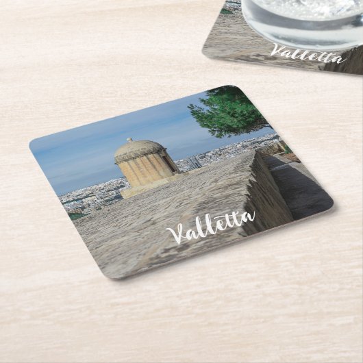 Pistool turret op de oude muren in Valletta, Malta Kartonnen Onderzetters (Schuin)