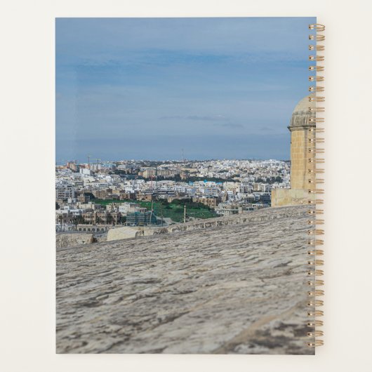 Pistool turret op de oude muren in Valletta, Malta Planner (Achterkant)