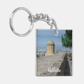 Pistool turret op de oude muren in Valletta, Malta Sleutelhanger (Voorkant Links)
