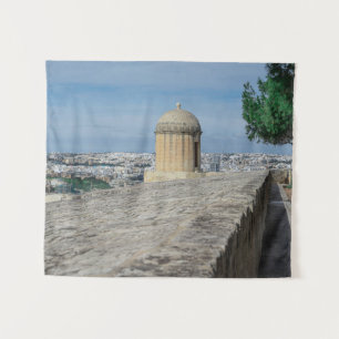 Pistool turret op de oude muren in Valletta, Malta Wandkleed