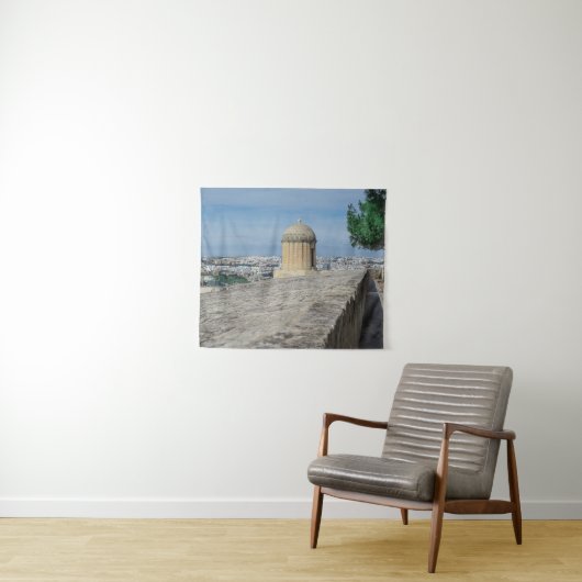 Pistool turret op de oude muren in Valletta, Malta Wandkleed (In Situ (horizontaal))