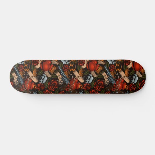 Pistool van de schedel Rozen Graffiti patroon Persoonlijk Skateboard (Horizontaal)